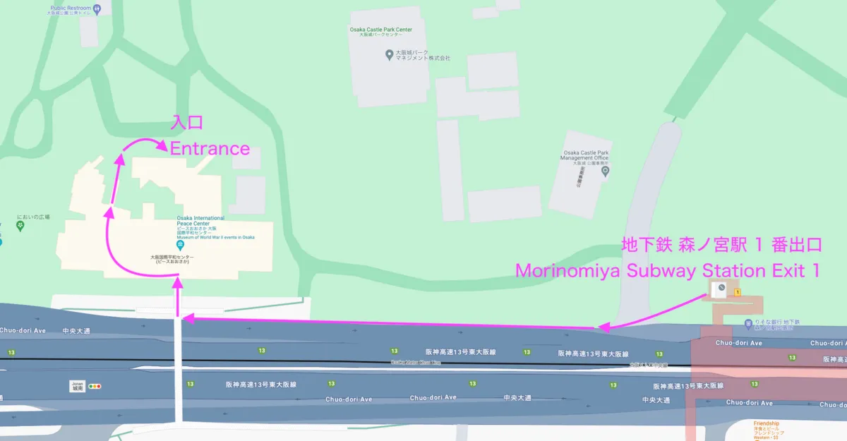 通往Peace Osaka入口的路線